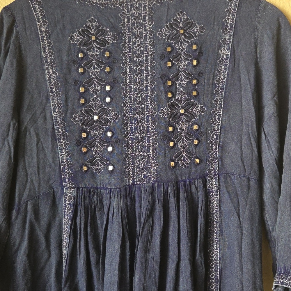 CIENNA Breese Blue Embroidered Dress,SZ S. - Picture 7 of 7